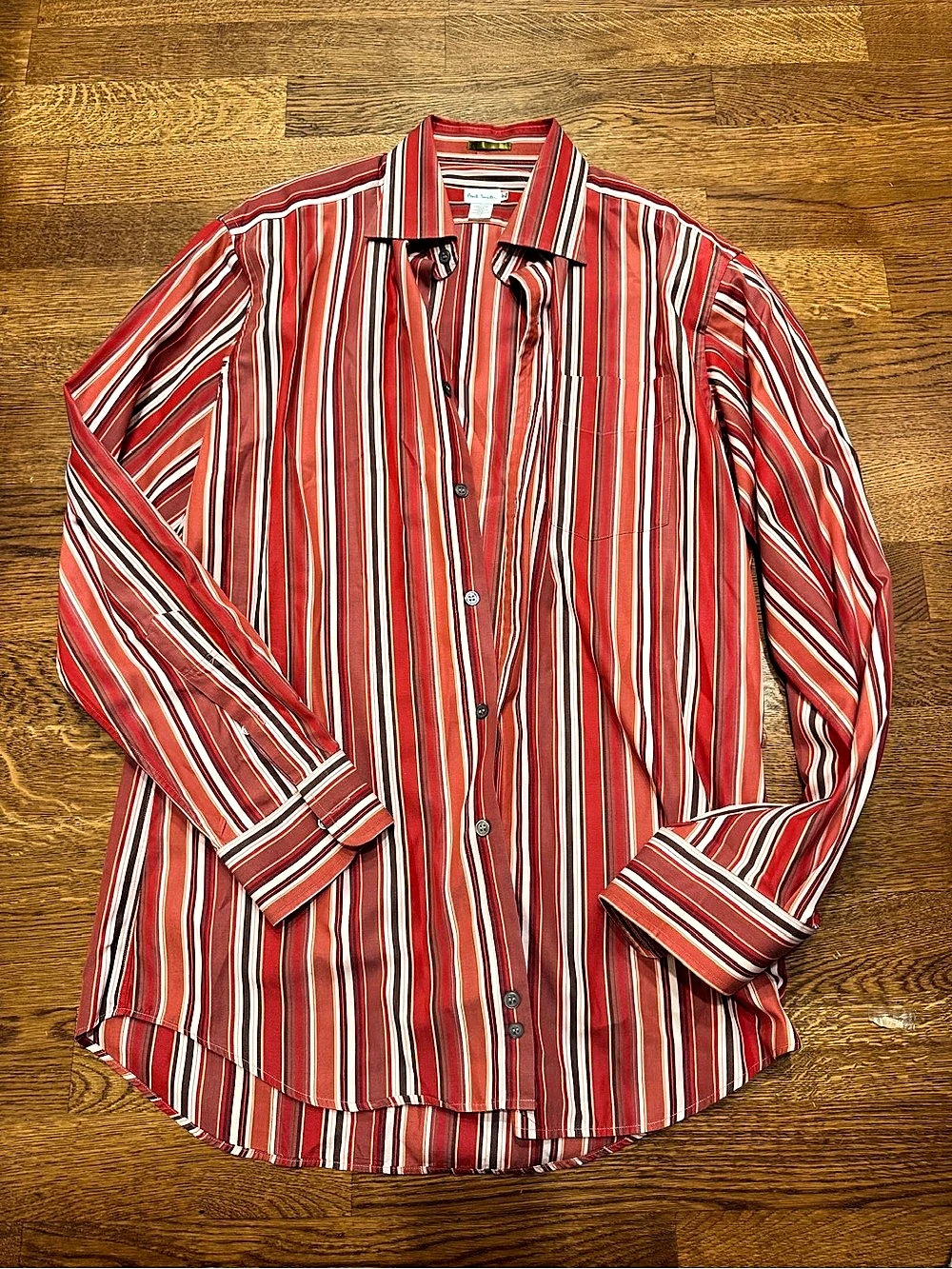 Paul Smith Striped Cotton Button Down in Red & White